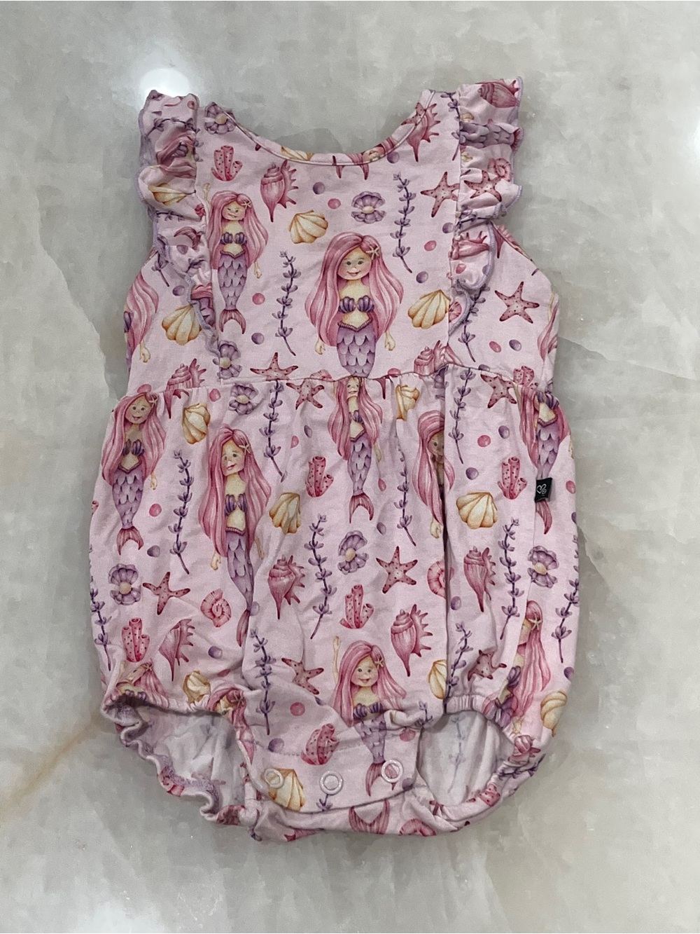 LEV Baby Pink Mermaid Print Baby One-Piece Romper Bamboo Cotton